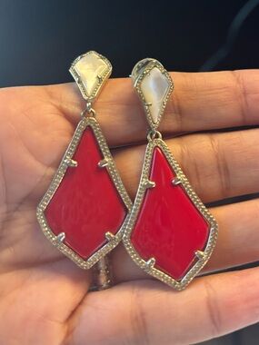 Kendra Scott Red and Cream Geometric Drop Earrings